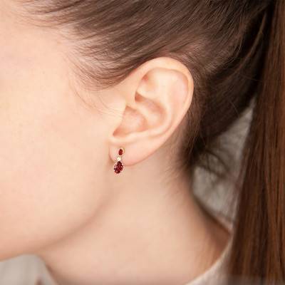 Boucles d'Oreilles Grenat, Diamants & Or Jaune - Aurora