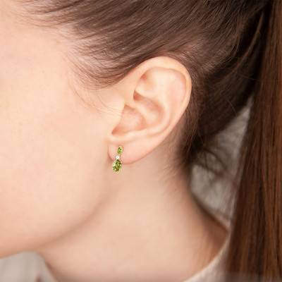 375/1000 Yellow Gold, Diamond & Peridot Drop Earrings - Aurora