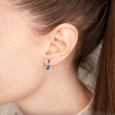 White Gold, Diamond & London Blue Topaz Drop Earrings - Aurora