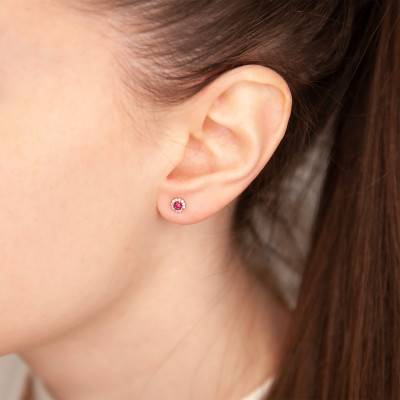 Puces d'Oreilles Tourmaline, Diamants & Or Rose - Aurora