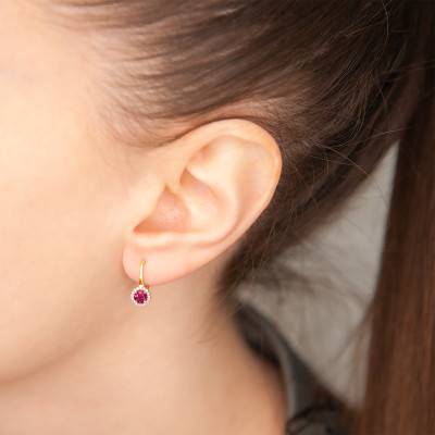 375 or 750 Yellow Gold, Diamond & Ruby 0.59 ct Leverback Earrings - Aurora
