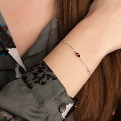 375 Yellow Gold Garnet & Diamond Bracelet, Length 16 cm to 18 cm - Aurora