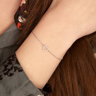 Bracelet Cœur, Or Blanc 375 & Diamants, Longueur 16 à 18 cm - Aurora