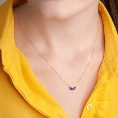 375/1000 Yellow Gold & Amethyst Necklace, Length 45 cm - Aurora