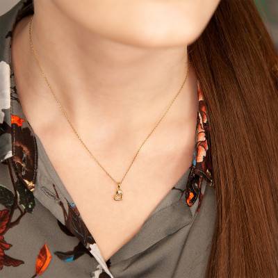 Tilted Heart Yellow Gold & Diamond Pendant - Emanessence