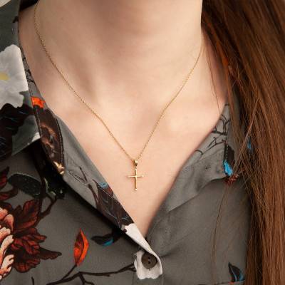 Yellow Gold & 0.04 ct Diamond Cross Pendant - Emanessence