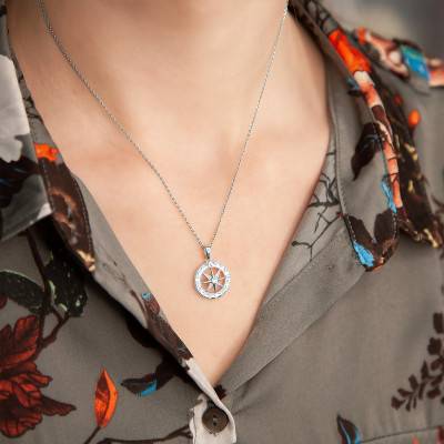 Pendentif Rose des Vents Or Blanc & Diamant - Aurora