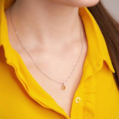Pendentif, Or Blanc 375, Citrine & Diamants - Aurora