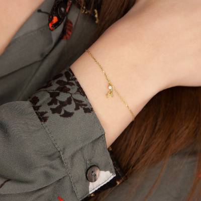 Bracelet Lettre, Or Jaune 375 & Diamant, Longueur 19 cm - Aurora