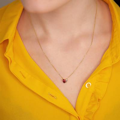 Yellow Gold Garnet & Diamond Heart Pendant - Aurora