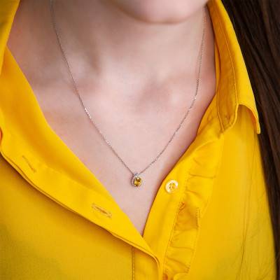 Pendentif Goutte de Citrine, Diamants & Or Blanc - Aurora