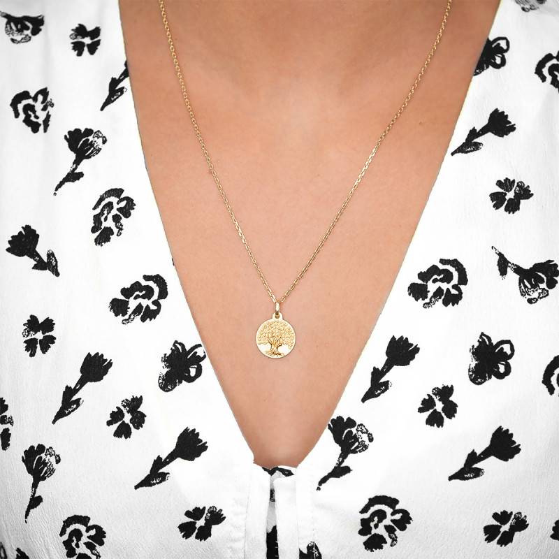 750/1000 Yellow Gold Tree of Life Medal, 16 mm or 18 mm Diameter - Lumiosa