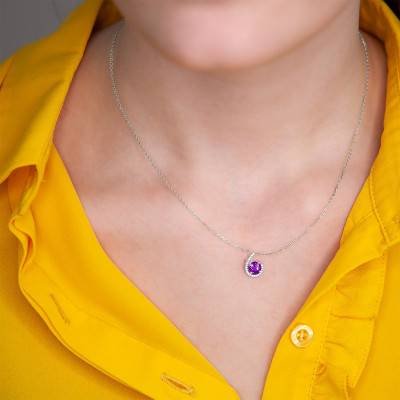 White Gold, Amethyst & Diamond Pendant - Aurora