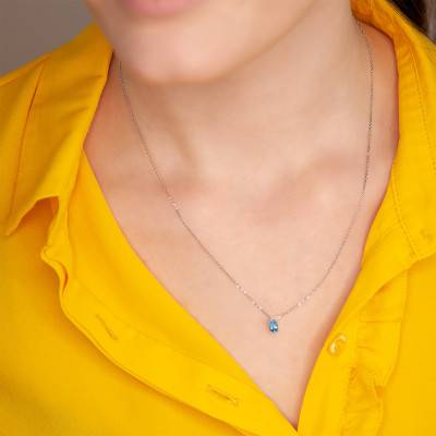 Collier Or Blanc Aigue-marine 0.52ct, Longueur 45 cm - Aurora