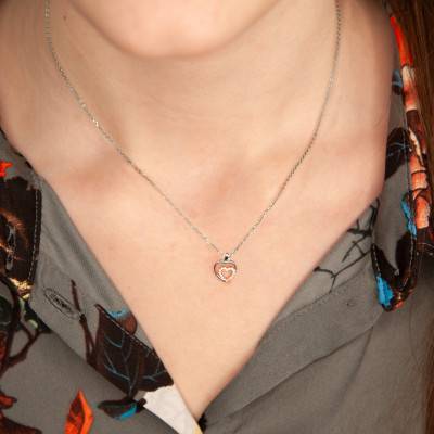 Double Heart Pendant in White Gold & 0.04 ct Diamonds - Emanessence