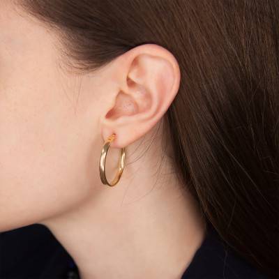 375 Yellow Gold Rectangular Wire Hoop Earrings, 30 mm Diameter - Emanessence