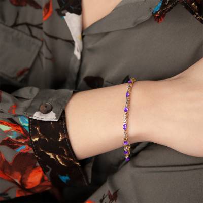750/1000 Rose Gold, Amethyst & Diamond Bracelet, 19 cm - Aurora