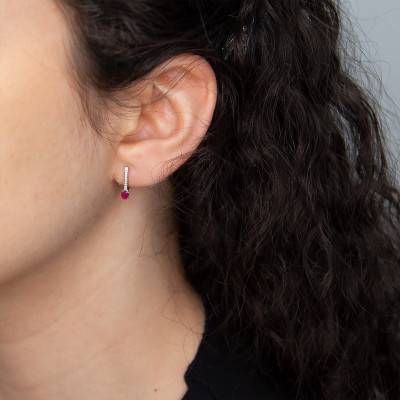 Boucles d'oreilles, Or Blanc 375, Rubis & Diamants - Aurora