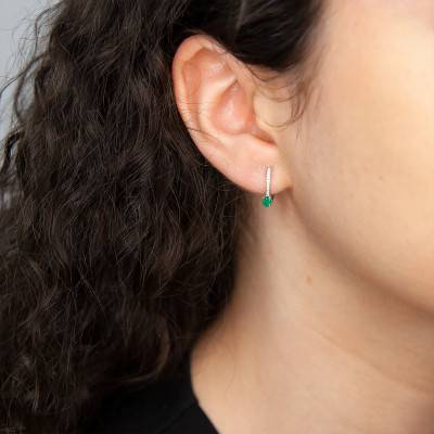 375 White Gold Stud Earrings with Emeralds & Diamonds - Aurora
