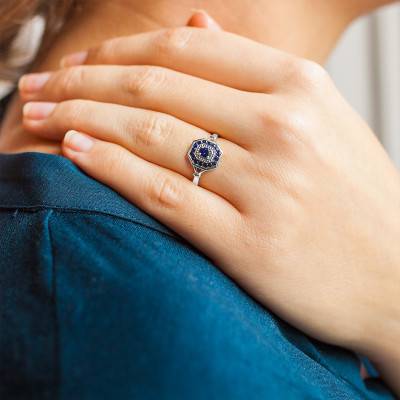 Engagement Ring Sapphires 0.48 ct Art Déco in 750 White Gold - Joelli