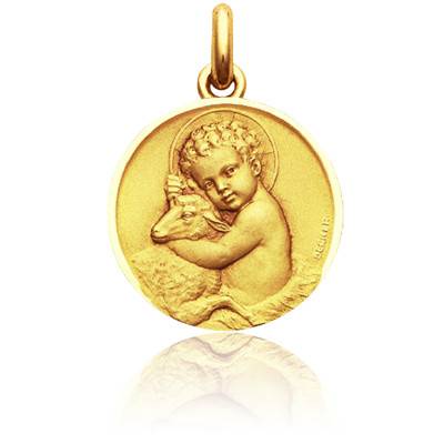 750/1000 Yellow Gold Baby Jesus Medal, Diameter 15 mm to 22 mm - Becker
