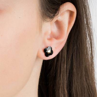Puces d'Oreilles Or Rose Onyx - Morganne Bello