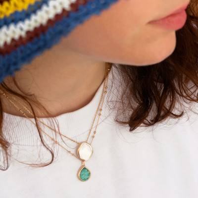 Pendentif Isaure, Plaqué or & Amazonite - Ana & Cha