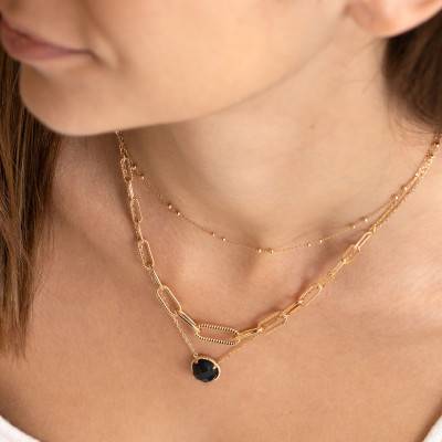 Collier Agate Noire Lise, Longueur 45 cm - Ana & Cha