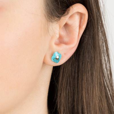 Puces d'Oreilles Or Jaune 750 Turquoise - Morganne Bello