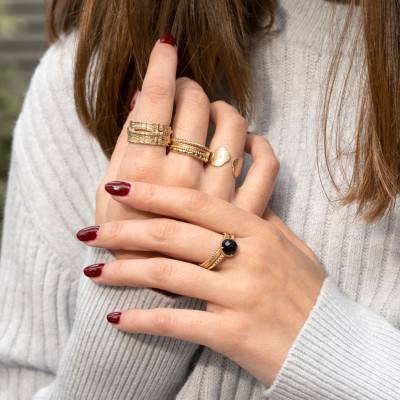 Lisette Yellow Gold-Plated & Black Agate Ring - Ana & Cha