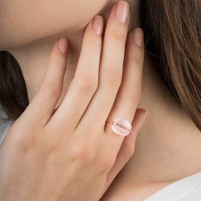 Morganne Bello Aurore 750/1000 Yellow Gold & Milky Rose Quartz 5.24 ct and Pink Sapphires Ring - Morganne Bello