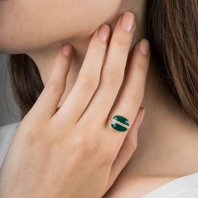Aurore Yellow Gold, Diamond & Green Agate Ring - Morganne Bello