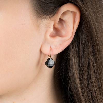 Small Clover Drop Earrings in Rose Gold 750/1000 & Onyx - Morganne Bello