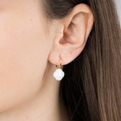 White Agate & Yellow Gold Small Clover Drop Earrings - Morganne Bello