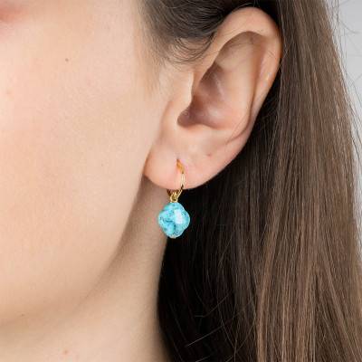 Turquoise & Yellow Gold Small Clover Drop Earrings - Morganne Bello