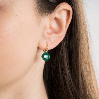 Boucles d'Oreilles Agate Verte Petit Trèfle, Or Jaune 750 - Morganne Bello