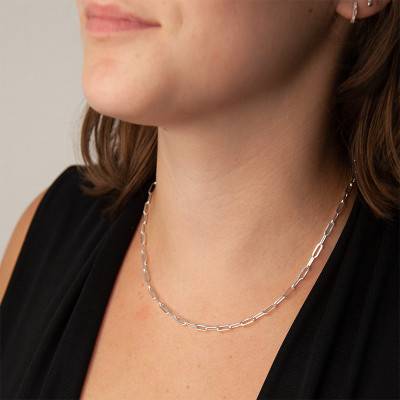 Silver Rectangular Link Chain, Length 42 cm or 45 cm, Width 3.10 mm - Manillon