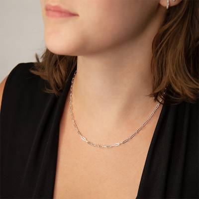 Silver Elongated Rectangular Link Chain, Length 42 cm or 45 cm, Width 2.50 mm - Manillon