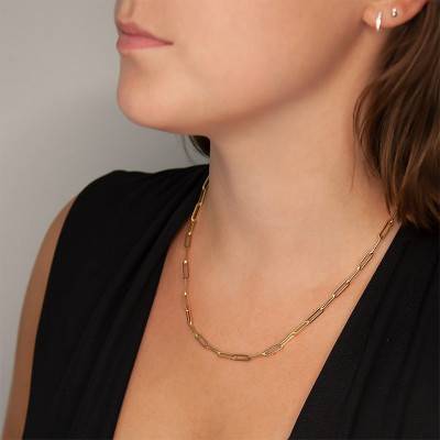 Gold-Plated Rectangular Link Chain, 42 cm to 45 cm Length, 3.50 mm Width - Manillon