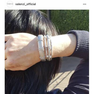 925 Rhodium-Plated Silver & Cubic Zirconia Bracelet, Length 19 cm - Valenzi