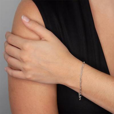 925 Silver Rectangular Link Chain Bracelet, Length 18 cm, Width 3.1 mm - Manillon
