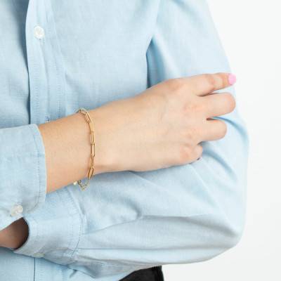 Gold-Tone 925 Silver Rectangular Chain Bracelet, Length 16 cm - lp3200-2/2 - Lotus
