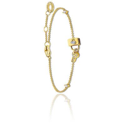 Bracelet plaqué or jaune motif cadenas zirconia 18 cm