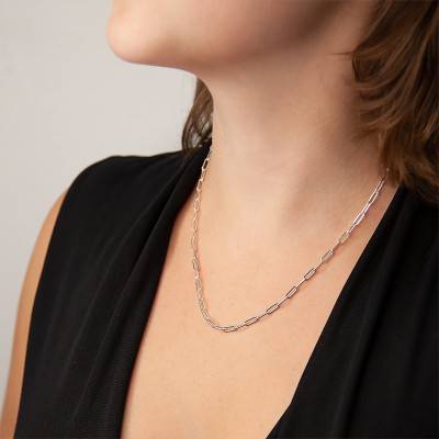 Silver Rectangular Link Chain Necklace, 42 cm or 45 cm Length, 3.5 mm Width - Manillon