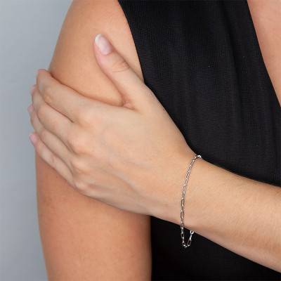 925 Silver Rectangular Link Chain Bracelet, 18 cm Length, 3.50 mm Width - Manillon