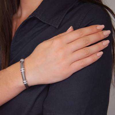 Bracelet Jonc Noir, en Argent rhodié & Oxydes de zirconium - Valenzi