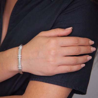 Bracelet Jonc argenté, Argent rhodié & Oxydes de zirconium - Valenzi