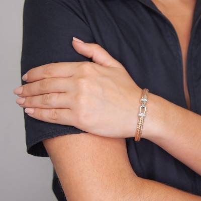 Bracelet jonc rose, Argent rhodié & Oxydes de zirconium - Valenzi