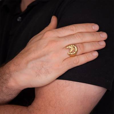 750/1000 Yellow Gold Horseshoe Face Signet Ring - Imperium