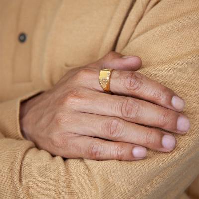 Square Grooved Yellow Gold Signet Ring - Imperium
